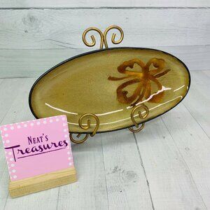 Pier 1 KIOKO Speckled Body Yellow Flower Hand Painted Stoneware 12" Oval Platter